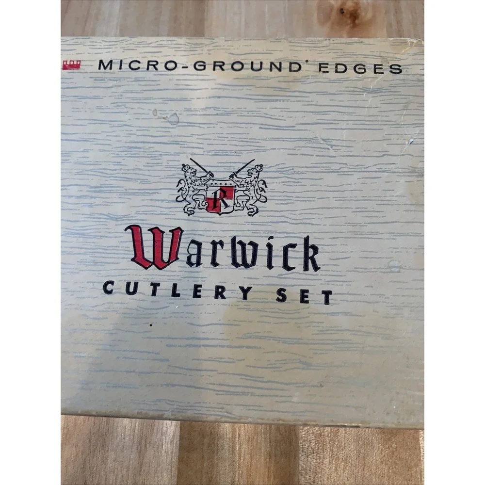 Vtg‎ MCM Warwick Cutlery Set Stainless Sheffield English Blades Faux Stag